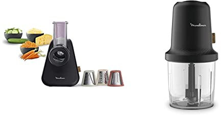 Moulinex Eco Respect découpe-légumes, Design écologique, Salades, Noir Mat & Eco Respect hachoir, Design écologique, Oignons, ail, herbes, sauces, 0,5 L, 2 lames, 500 W, Fabriqué en France AT80E810