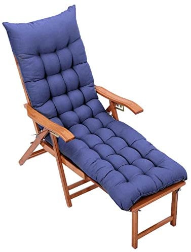 Warmiehomy Liegenauflage mit Antirutsch, 160x50x8cm Auflage für Gartenliege Outdoor, Dickes & Bequeme Polster Sonnenliege Auflage mit Einstellband, Kissen für Liegestuhl, Blau(Ohne Stuhl)