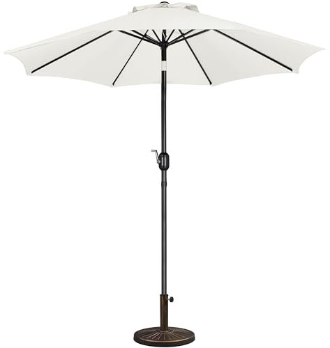 Yaheetech 2.7m Garden Parasol Umbrella Patio Table Umbrella Outdoor Tilting Crank & Handle Parasol with 10kg Resin Base Stand - Cream