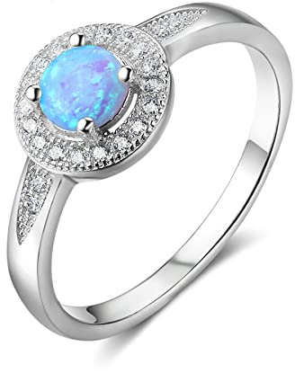 Bishilin Eheringe Silber 925, Damen Ringe Halo mit Blau Opal Trauringe Nickelfrei Hochzeitsring Silber Gr.54 (17.2)