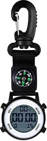 JewelryWe Orologio LED con Moschettone Digitale con Bussola, Orologio Multifunzionale per Medici,Orologio Sportivo all'aperto,Clip-on Carabiner Pocket Watch Nurse