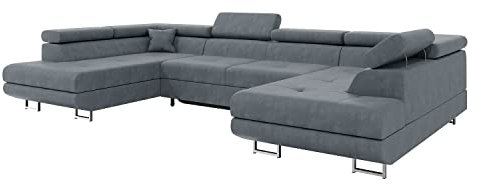 MEBLINI Schlafcouch mit Bettkasten - Ecksofa mit Schlaffunktion - Sofa mit Relaxfunktion und Kopfstützen - Couch U-Form - Eckcouch - Wohnlandschaft - Carl - 338x203x55cm - Grau Samt