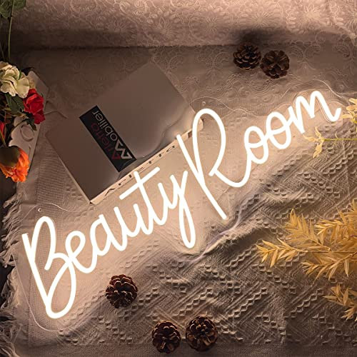 Beauty Room Neon Sign For Spa Beauty Room Nail Brows Lashed Salon Studio LED Wall Art Decor For Business Stores Logo Barber Shops Led Word Indoor Custom Neon Lights 5V USB Powered Warm White 40×14.4cm