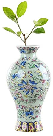 YlobdolY Petit Vase en Céramique pour Fleurs Fait À La Main Elégant Vintage Chinois Porcelaine Peinte À La Main Décoratif Vert Emaillé Vases pour Bureau Décor Maison,I
