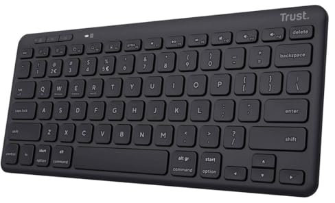 Trust Lyra Tastiera Bluetooth Multidispositivo, Layout Italiano QWERTY, 85% Plastica Riciclata, Tastiera Wireless Ricaricabile Compatto per Laptop, PC, Mac, Tablet, iPad, Android, iOS – Nero