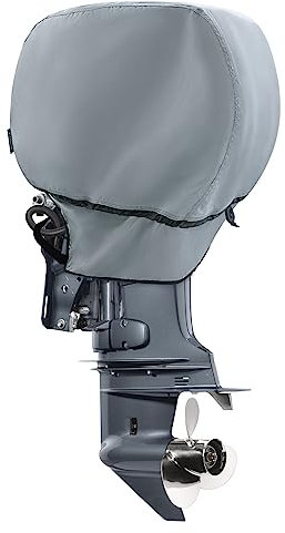 STEECA wasserdichte Außenbordmotorabdeckung, 600D, lichtbeständig, für Boote, Motorhaube, passend für Motoren von 25–50 PS, Grau