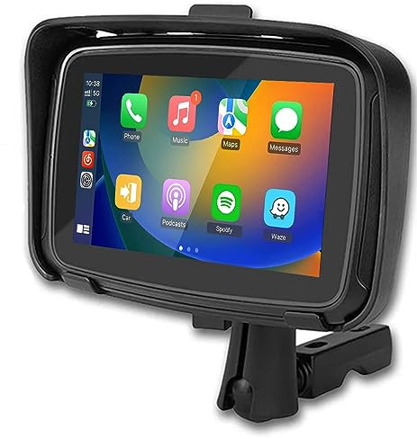 Monitor per Moto Portatile Compatibile con Wireless Apple Carplay e Android Auto 5'' IPS Impermeabile IPx6 Dual Bluetooth Altoparlante Incorporato per Motocicletta Alimentato da 5V~50V