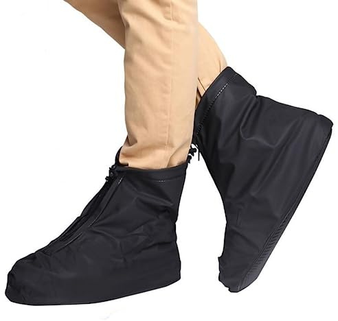 Sepikvin Waterproof Shoe Covers, Reusable Foldable Slip Proof Bottom Overshoes with Zipper, Keep Shoes Dry for Gardening Cycling Fishing Walking in Rain Snow and Mud (Black Short Boot, X-Large)
