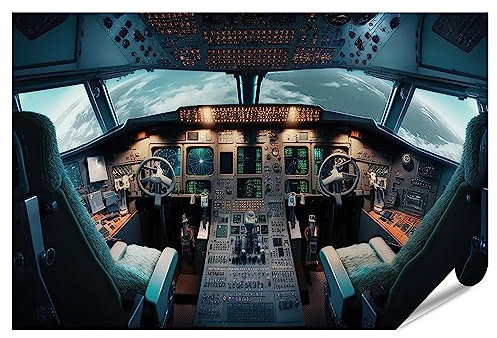 islandburner XXL Bild Poster Cockpit Flugzeug Space Shuttle Innenansicht Flugdeck Flugzeug KI Pilo Premium Bilder Fotodruck JAXH-PGR