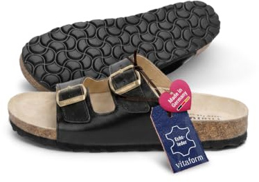 VITAFORM Pantoletten Damen Weite H Softnappaleder | Sommerschuhe, Sandaletten, Naturkork-Fußbett, Komfortweite H, Größe 35-50, elegant, nachhaltig, Handmade in Germany