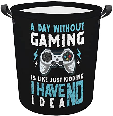 Laundry Basket Funny Gaming Quote Dirty Clothes Hamper 34x42cm,Round Clothes Storage Basket Fashion Washing Basket Durable For Toys Storage Bedroom Kids Room