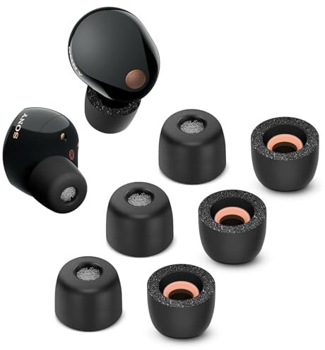 Memory Foam Tips for Sony WF-1000XM5 with Dust Mesh, Anti-Slip Replacement Ear Tips for Sony True Wireless Earphones，Fit in The Charging Case, Perfect Noise Cancellation, 3 Pairs (Small, Black)
