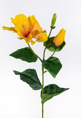 Hibiskuszweig 62cm OG Kunstblumen künstlicher Hibiskus Blumen Seidenblumen (Gelb)