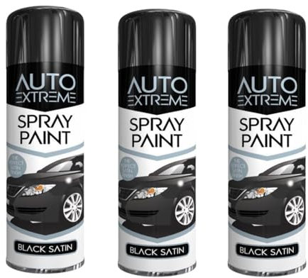 PEBBLE HUG All Purpose Spray Paint, Black Satin Aerosol Paint, Ideal and Perfect Finish for Cars, Bikes, Vans, Metal and Wood, Quick Drying, 250ml (3 Pcs)