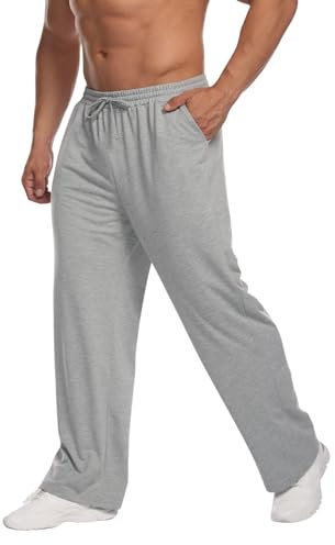 PINSPARK Sporthose Herren Lang Baumwolle Sweathose Breite Trainingshose Herren mit Kodelzug Freizeithose Joggers Jogginghosen Loose Männer mit Taschen Grau M