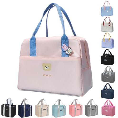 WUWYOUWL Lonchera con aislamiento de cartón, reutilizable, impermeable, plegable, para mujeres, hombres, niños y estudiantes, viajes, picnic, escuela (rosa)