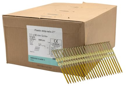 UnitSteel 21° Rundkopf Streifennägel, 3,1X80mm, 3.000 st, Schraube/verzinkt | Nägel für Druckluft-Nagler, für fast alle Marken von Tackern