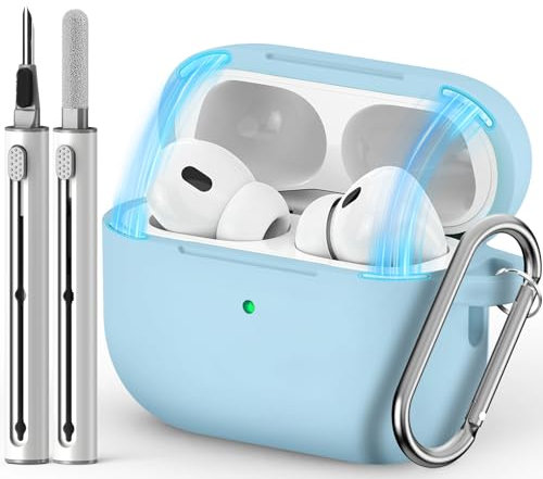 Inesore Compatible with Airpods Pro Case Cover,Magnetic Lid Lock Silicone Protective Case for Apple Airpod Pro 2nd/1st Generation Case,with Keychain and Cleaner Pen(Azure-M)