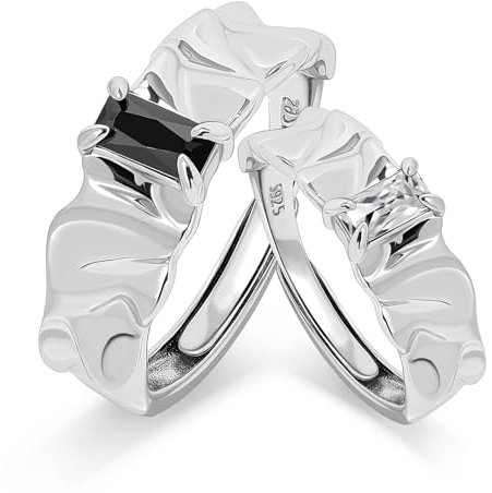 Meissa Partnerringe für Herren und Damen, Paar-Ringe Chunky-Ring Schwarzer Glas-Onyx-Ring Verlobungsringe Paar Verstellbare, Set aus zwei Ringen