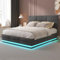 SDXYSTCE 140 × 200 cm Samt-Polsterbett mit LED-Leuchten und USB-Ladegerät, Stoffbett Juniorbett Polsterbett mit höhenverstellbarem Kopfteil, großes Stauraumbett, Lattenrost (Gray, 140x200cm)