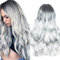 Liwein Lange Lockige Haarteil Damen, Ombre Schwarz-Weißer Mix, für Frauen Synthetisches Haar Hitzebeständig Ombre Perücke, Hitzebeständig Perücke Cosplay Kostüm Charmante Perücke