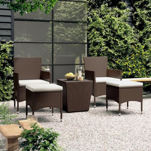 Xichuzi 5-TLG. Bistro-Set Poly-Rattan und Hartglas Braun, Balkonmöbel, Balkon Möbel, Balkon Sitzgruppe, Gartenmöbel, Sitzecke Garten, Balkonset, Terrassen Möbel - 3058371