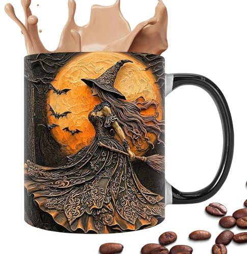 Tazas de bruja para mujer, taza de Halloween para beber | Tazas de cerámica de Halloween | Taza de café de bruja de Halloween para café | Taza de bruja de cerámica para Halloween | Taza de viaje de