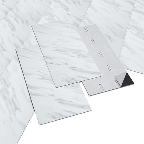 INMOZATA 28Pcs/5m² Peel and Stick Floor Tiles 30x60cm Marble Effect Vinyl Flooring Floor Tiles Self Adhesive Waterproof Vinyl Floor Tiles for Bathroom Kitchen Bathroom 2mm Thickness (Marble White)