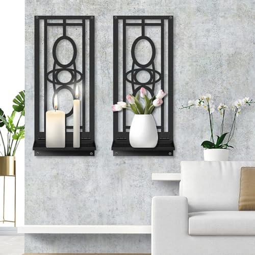 MEIYIFAN Kerzenständer Metall Wanddekoration 2er Set,Moderne Badezimmer Wandkunst, Wandkerzenhalter, Ästhetik hängende dekorative Wandkunst für Wohnzimmer Schlafzimmer Badezimmer (16,5 x 7 in)