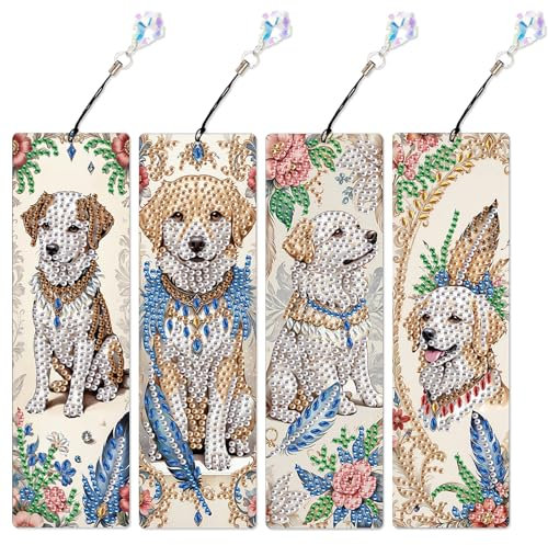 DCIDBEI 4 Pack Diamond Painting Lesezeichen Bunt Set Malen nach Zahlen Erwachsene Seite Markierungen Clip Bookmark Für Bücher Seitenmarkierungsclip Lesezeichen Lesen Zubehör (Hunde)
