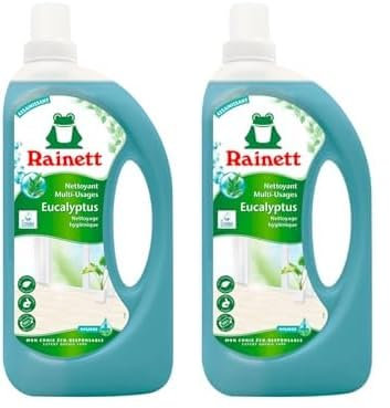 RAINETT - Nettoyant Ménager Multi-Usages - Nettoie en Profondeur Sols & Surfaces - Formule à l'Eucalyptus - Assainit, Dégraisse & Désodorise - Ecolabel - 1 Litre (Lot de 2)