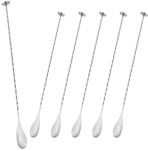 FUNSUEI 6 PCS Long Handle Bar Spoon, Stainless Steel Cocktail Spoons, Spiral Pattern Extra Long Bar Spoon Metal Mixing Spoons for Cocktails, Juices, Cold Drinks, (27.5cm)