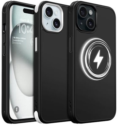 MobNano Magnetisch Hybrid Silicon Hülle für iPhone 15 Hülle [Kompatibel mit MagSafe][2-Sets Bumpers] Stoßfest Schutzhülle Magnet Dünn Handyhülle iPhone 15 Case Schwarz