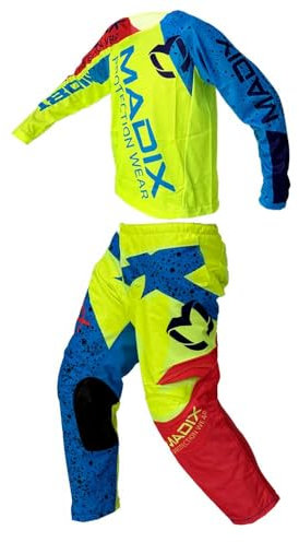 Genérico Madix Ropa motocross niño camiseta y Pantalón 6 a 12 años (Verde-Rojo, XS - 28 (9-10 años))