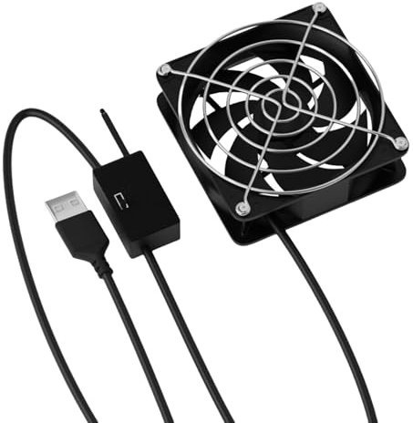 Vynetra USB Powered Temperature Control Cooling Fan 3 Speed Adjustable Thermostat 8x8cm For Router Gaming Console Temperature Controlled Fan