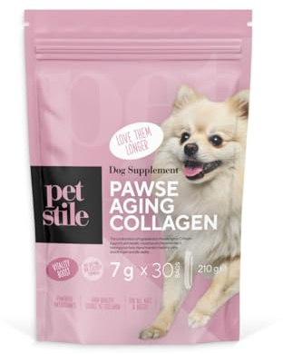 Petstile Pawse Aging Collagen – Natürliches Anti-Aging-Pulver für Hunde mit Dreifach-Kollagen, Vitaminen & Präbiotika – Für Haut, Fell, Gelenke, Verdauung & Immunsystem (1x 210 g)