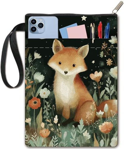 craspire Fuchs Buchhüllen Mond Buchschutz Blumen Buchhülle Für Taschenbücher Hardcover Notizbuch Waschbarer Bucheinband Aus Stoff Mit Reißverschluss Und Zusätzlicher Hüllentasche Für Buchliebhaber