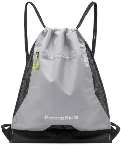PeranoRidia Sportbeutel Turnbeutel für Damen & Herren, Gym Sack für Mädchen & Jungen, Leichte Rucksack für Fitness Strand Schwimmen Wandern Laufen & Radfahren, Grau 36x45x7cm