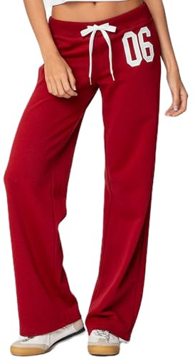Yoisdtxc Women Y2K Sweatpants Interior Drawstring Low Rise Baggy Pants Straight Leg Sweat Pants (A-Red, S)