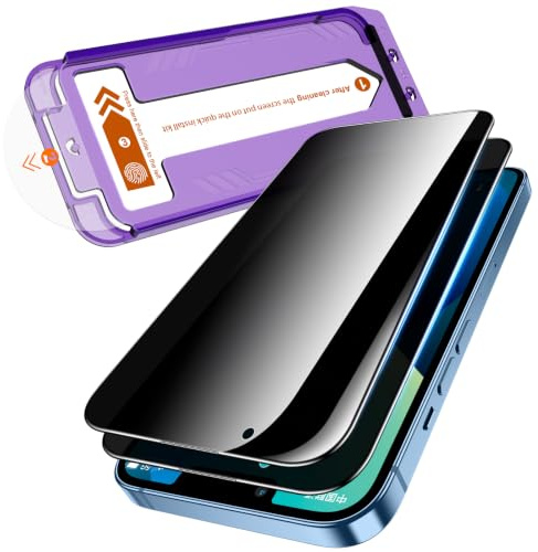 QUESPLE 2 Stück für iPhone 14/ iPhone 13/13 Pro für Panzerglas Sichtschutz, [Auto-Installation] Anti-Spähen Full Screen Privatsphäre Schutzfolie, 28-Grad-schutzwinkel-Einfaches, Auto-Dust-Eliminierung