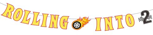 Rolling Into Rennauto Geburtstagsbanner, Schwarz-Weiß Karierte Flagge Rennparty Deko für Jungen und Mädchen Truck-Thema Geburtstagsparty Zubehör (2)