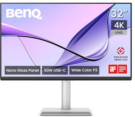 BenQ MA320UP 32 4K Monitor Nano Gloss per MacBook, doppia porta USB-C 90W/15W, abbinamento colori Mac, hub USB, controllo luminosità e volume su Mac, gamma cromatica P3