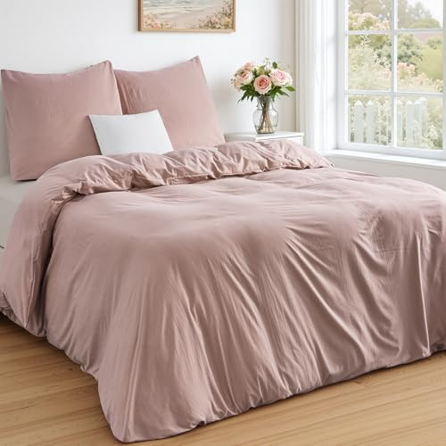 Duvetnova Housse de Couette Rose 240x220 Microfibre en Polyester Ultra Douce avec Finition Lavage Oeko-TEX Parure de lit-Housse de Couette 240x220+2 Taies d'oreiller 65x65 avec Fermeture éclair