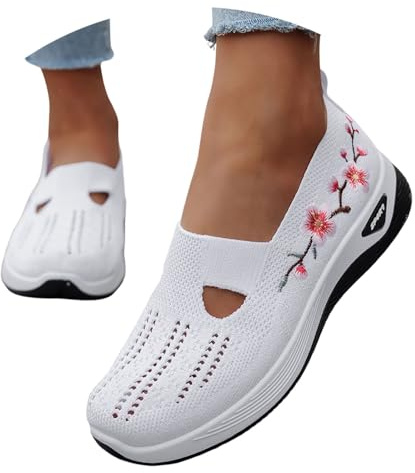 Sobzia Orthopädische Schuhe Damen mit Stickerei Fersensporn Bequem Turnschuhe Sommerschuhe Atmungsaktive Leichte Walkingschuhe Sneaker Elegant Sommer Schlupfschuhe Barfußschuhe 36-43