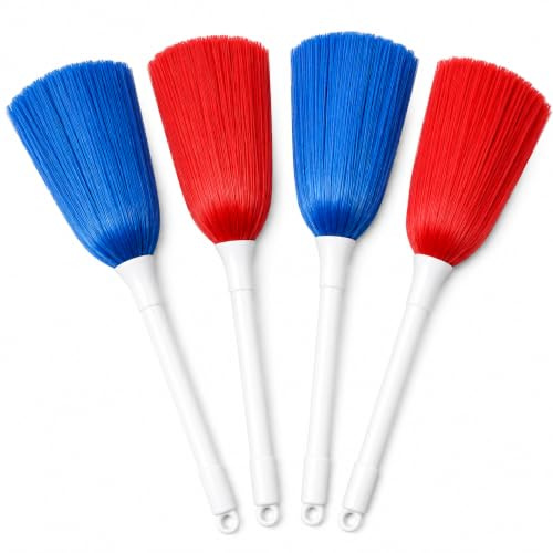 Mini Feather Dusters with Handle 4 Pack Anti-Static Microfiber Dusting Brush for Cleaning Car Interiors, Furniture, Keyboard, Dashboard & Home Accessories