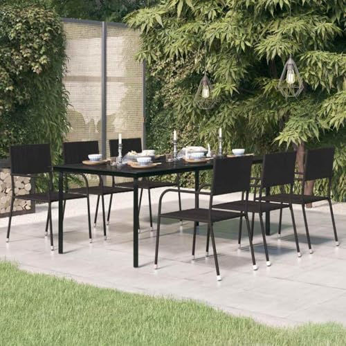 PHGTYUK Garten-Esstisch Schwarz 200x100x74 cm Stahl und Glas Tischplatte Minimalistisch für Terrasse Balkon Pulverbeschichteter Stahlrahmen Robust Stabil Outdoor Tisch