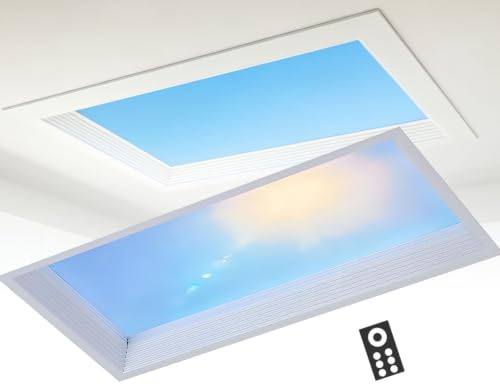 ROGHA Pannello Luminoso a Finta Finestra con Telecomando, Plafoniera LED Smart Effetto Cielo Azzurro con Luce Naturale, Ideale per Ufficio e Studio Integrated-60 * 120cm
