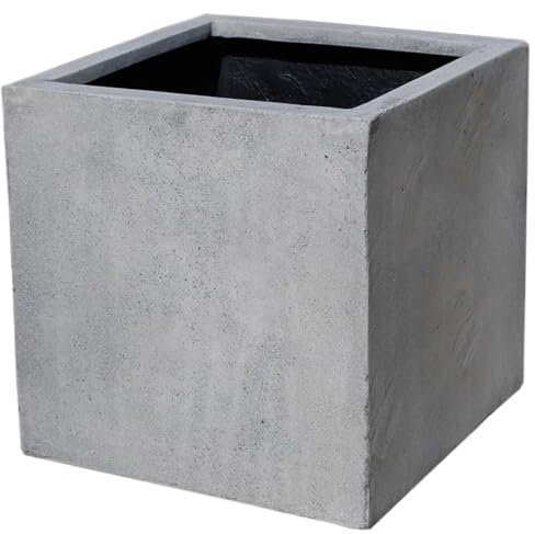 VIVANNO Pflanzkübel Fiberglas Block Frostsicher - 50x50x50 cm - Beton-Design Grau - Blumenkübel Quadratisch für Draußen und Drinnen