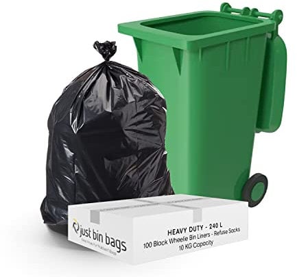 100x 240L Black Wheelie Bin Liners - Refuse Sacks | HEAVY DUTY | 15kg Capacity- 140 Gauge, 35 Micron Waste Recycling Rubbish Dustbin Bags | Domestic & Commercial Use