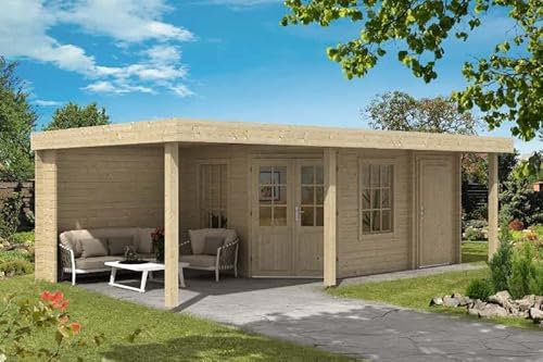 Alpholz Gartenhaus Johanna-40 Plus aus Massiv-Holz, Gerätehaus mit 40 mm Wandstärke, Garten Holzhaus inklusive Montagematerial, Geräteschuppen Größe: 714 x 402 cm, Flachdach